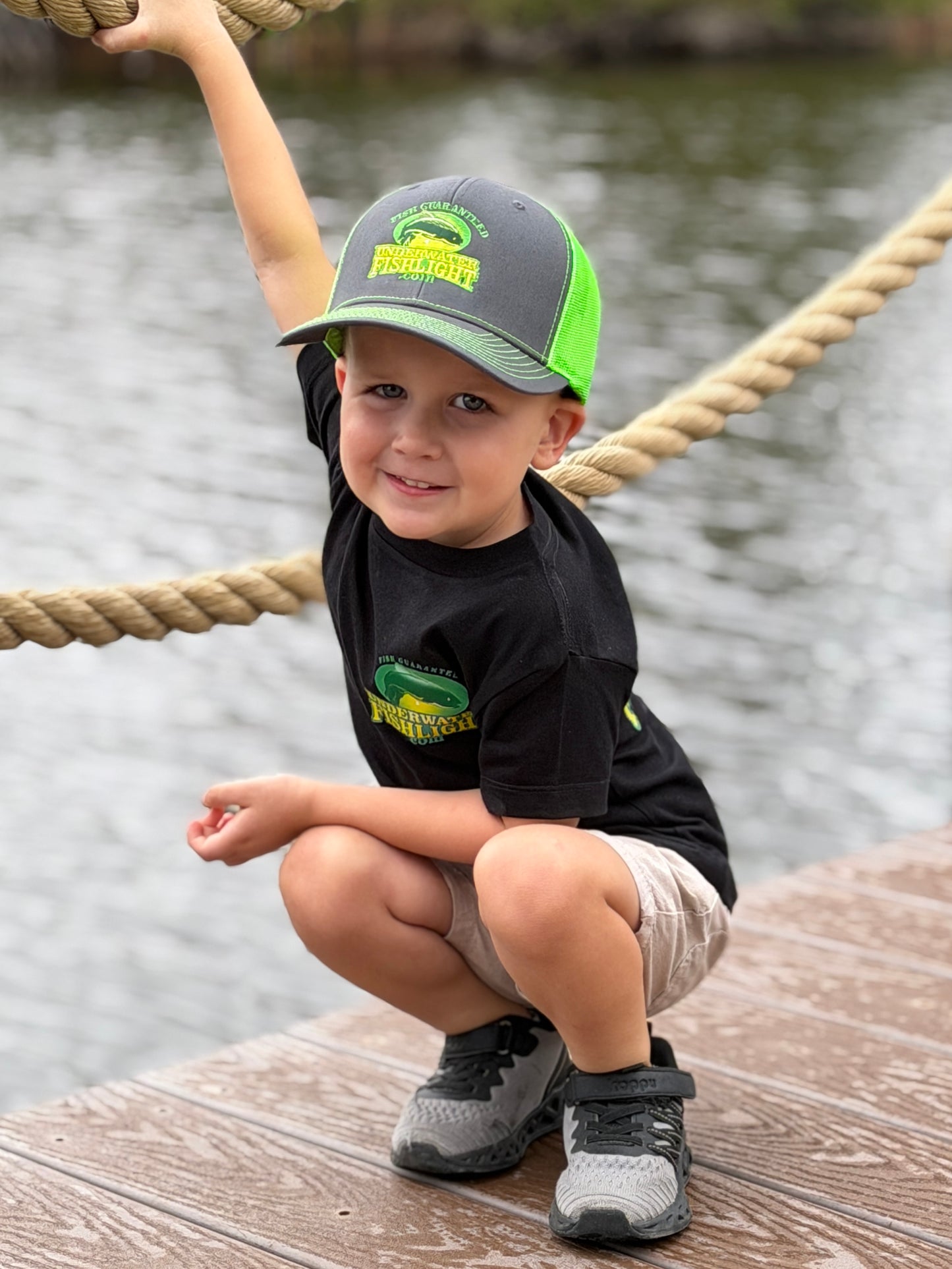 Snap Back Trucker Hat – Charcoal / Neon Green